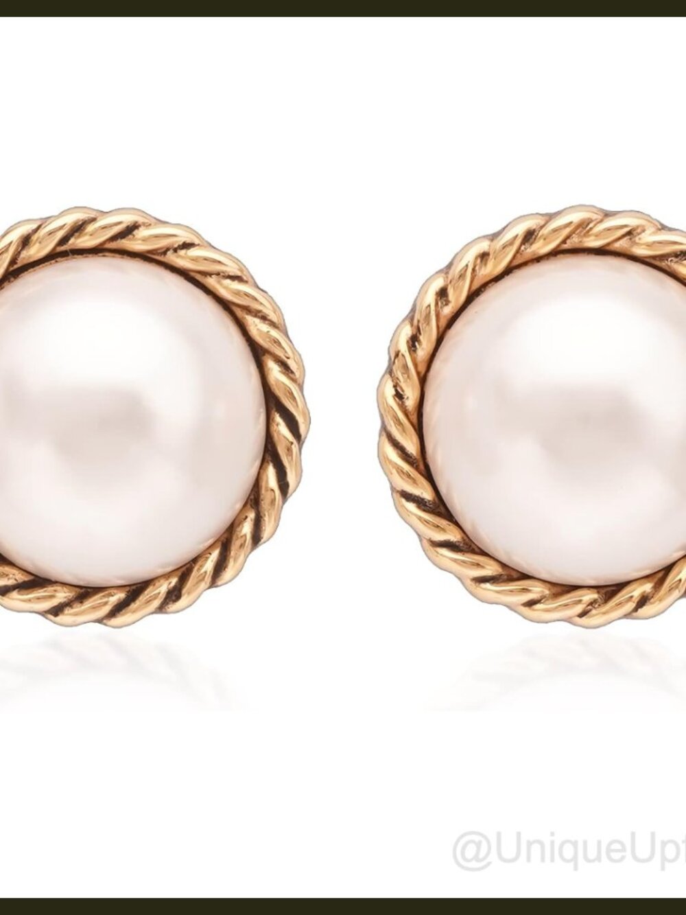 Large Pearl Stud Earrings 14K Gold Plated Button Style